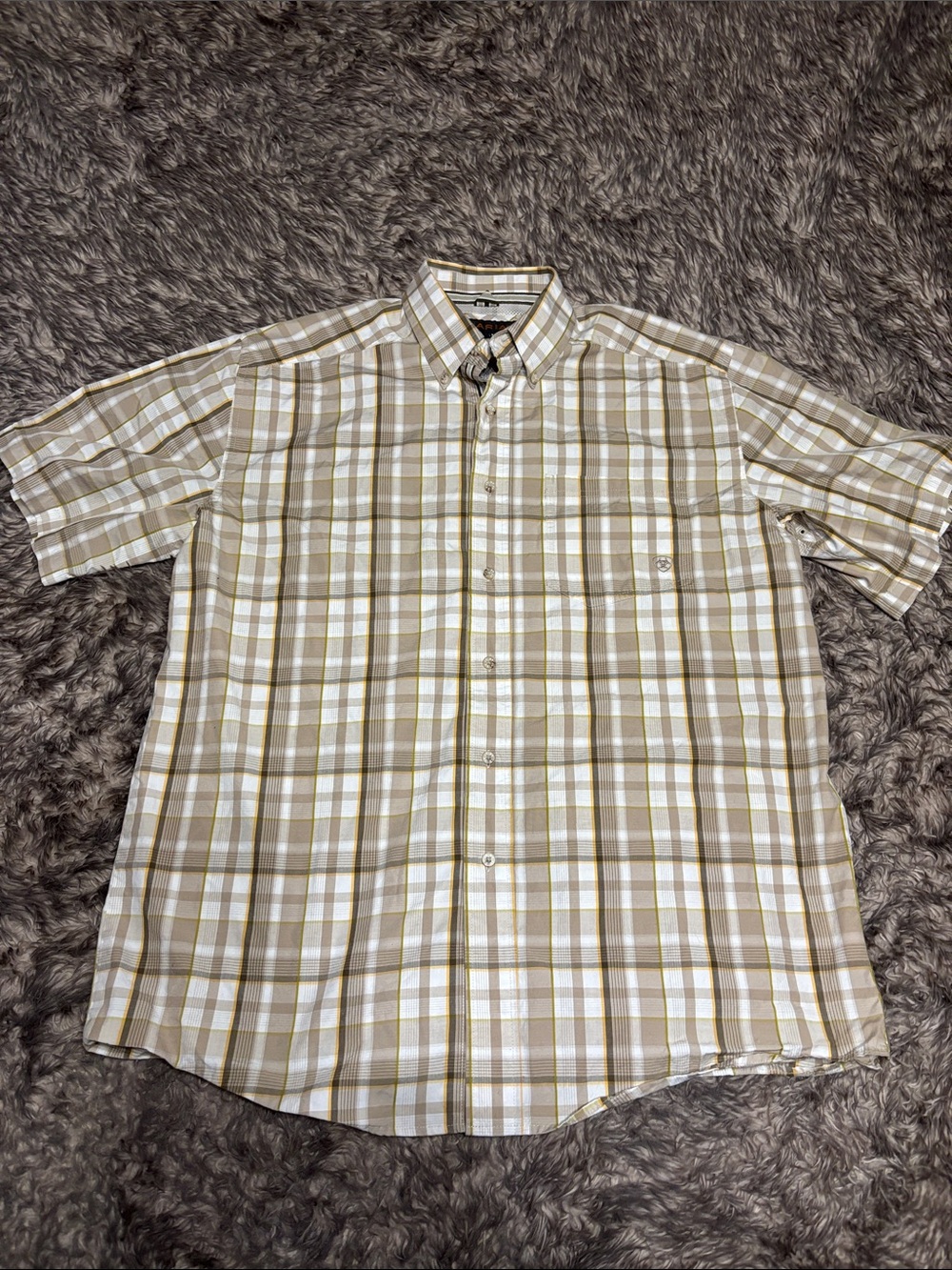 Ariat Pro Series Short-Sleeve Plaid Button-Down Shirt — Tan/White